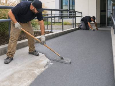 Commercial ramp being resurfaced in rubber