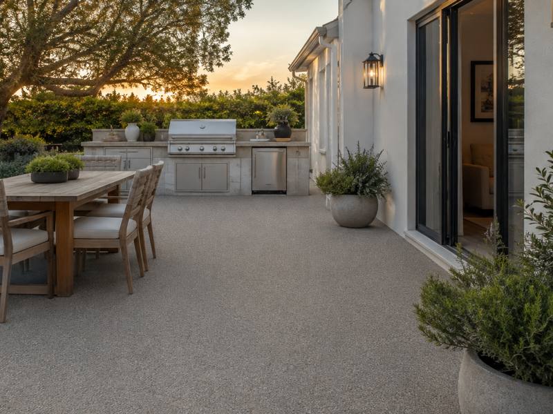 An outdoor restaurant patio near Milton finished in tan rubber surfacing.